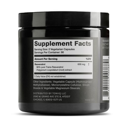 GMP-certified USA-manufactured Toniiq Resveratrol capsules