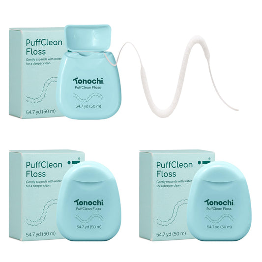 Tonochi PuffClean Expanding Dental Floss with beeswax coating – 55 yd roll