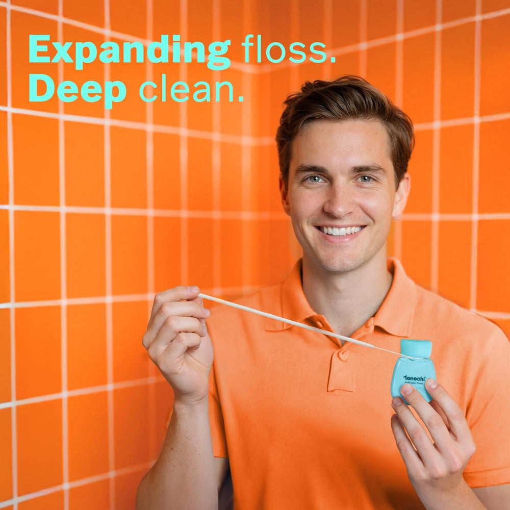 Close-up of PuffClean floss fibers expanding when moistened