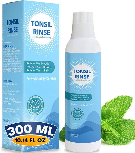Tonsil Stone Mouth Wash bottle with natural ingredients label