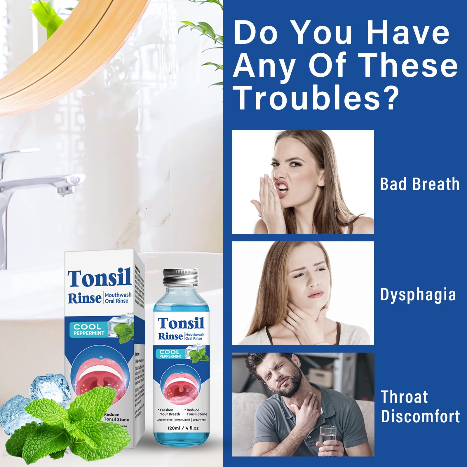 Alcohol-free formula label for Tonsil Stone Remover Mouthwash