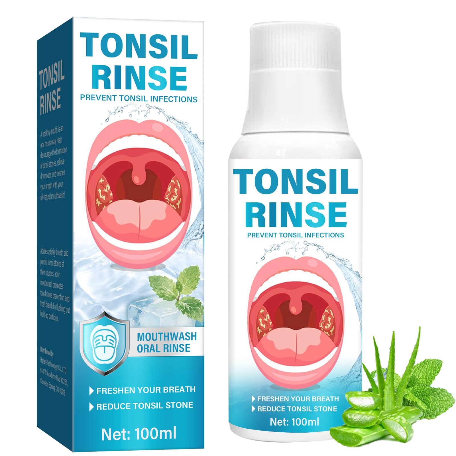 Bottle of Tonsil Stone Remover Mouthwash with natural ingredients