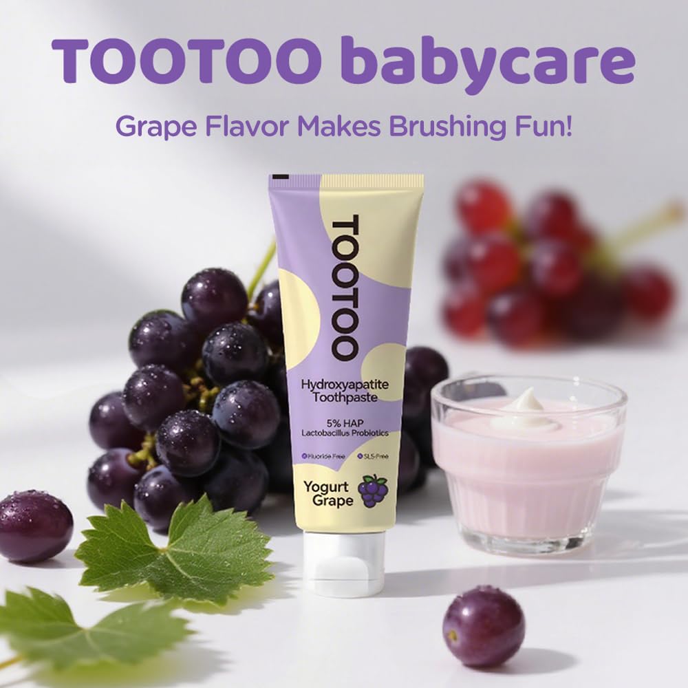 Child brushing with Yogurt Grape flavored toothpaste