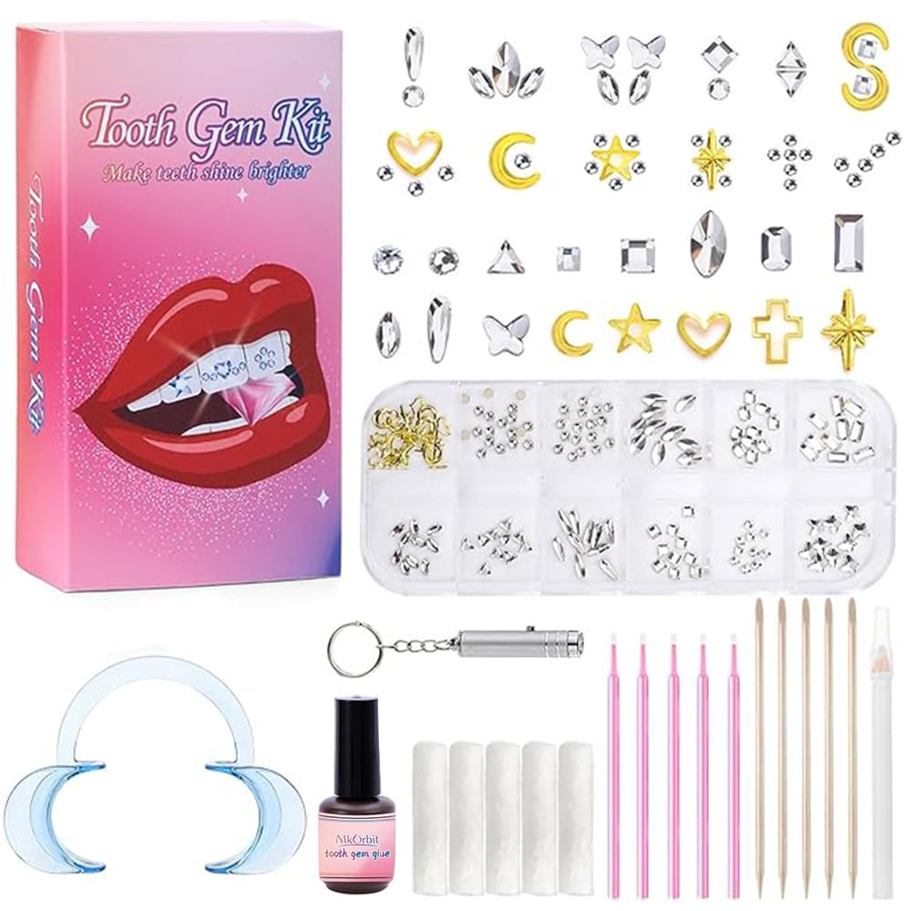 Main image of Generic Tooth Gems DIY Jewelry Kit with gold and silver crystals