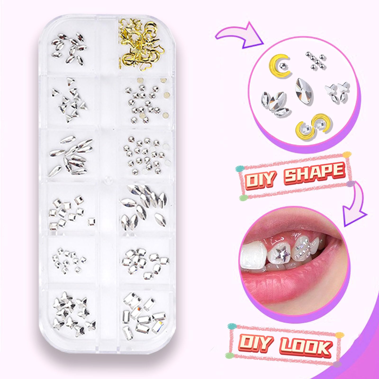 Included tools for application in the tooth gems kit