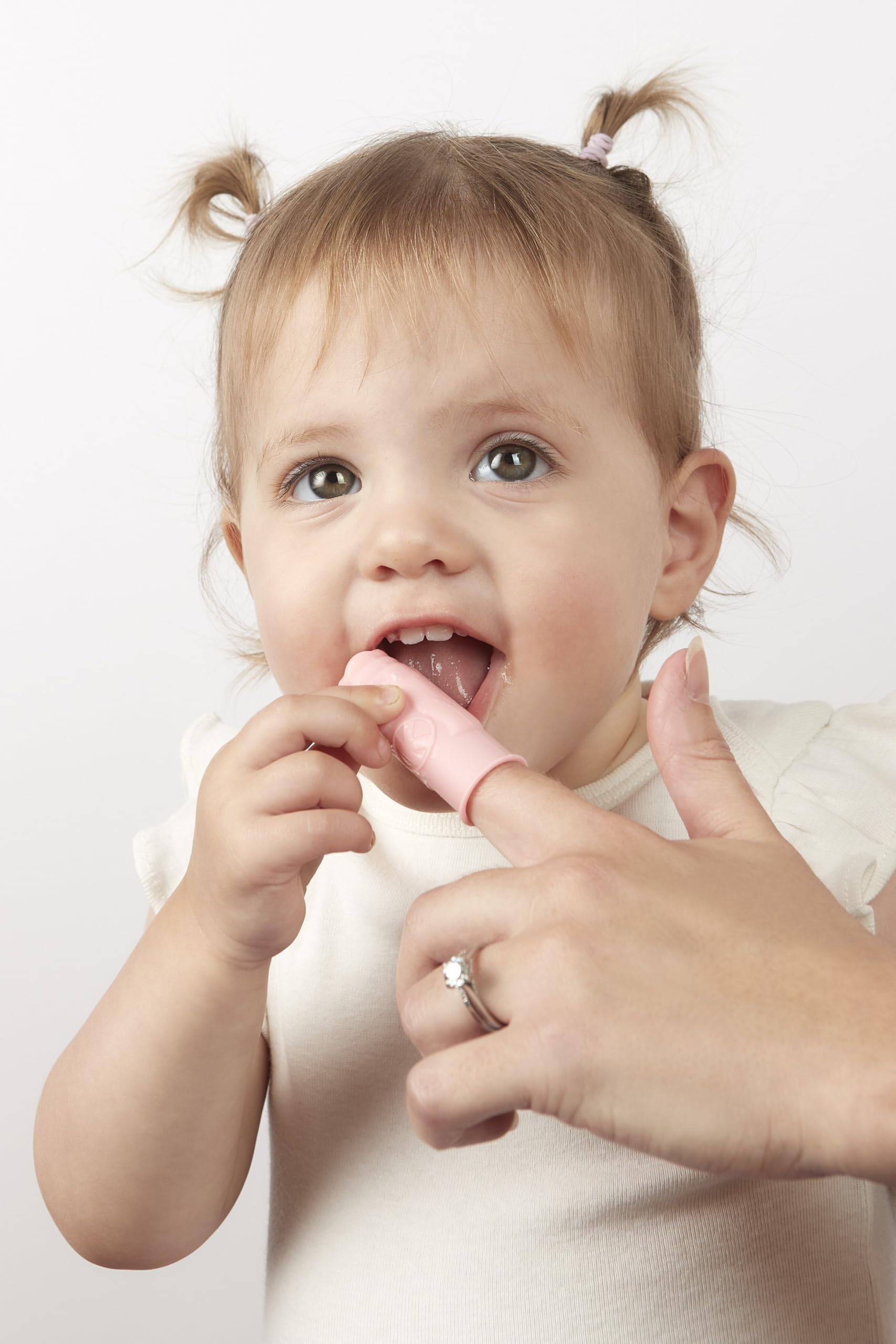 Close-up of soft silicone bristles on the Tooth Keri baby finger brush.