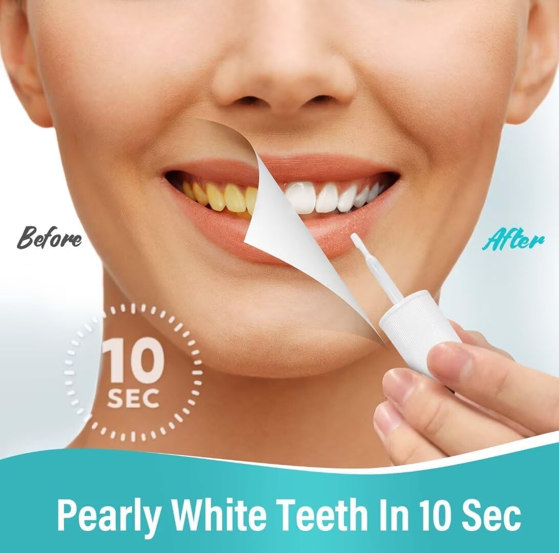 Apply brush applying tooth whitening paint to teeth