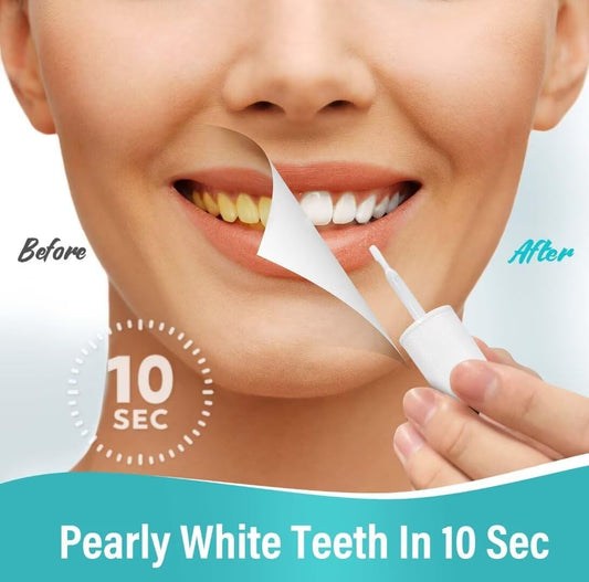 Apply brush applying tooth whitening paint to teeth