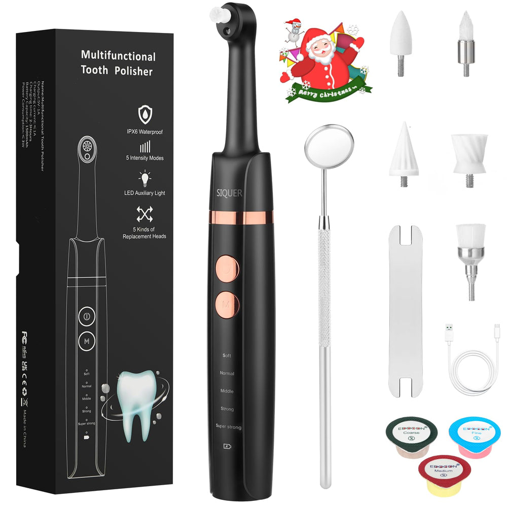 SIQUER Tooth Polisher with 5 interchangeable brush heads – front view