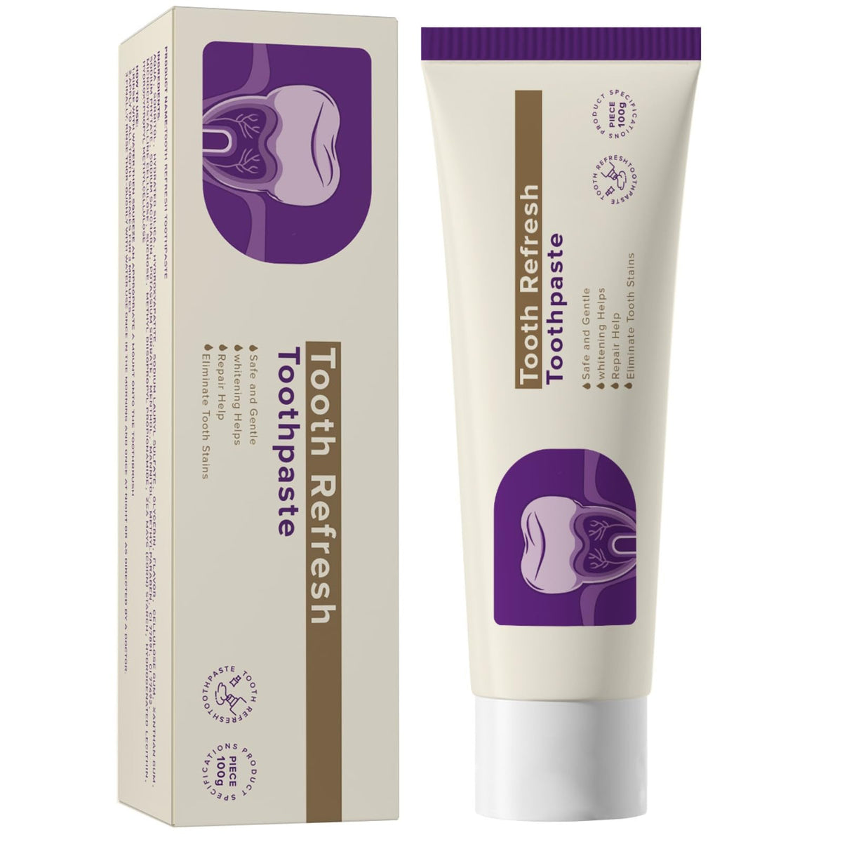 Tooth Refresh Toothpaste bottle on white background