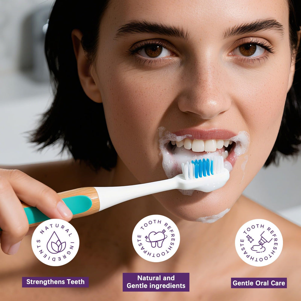 Front view of Tooth Refresh toothpaste packaging