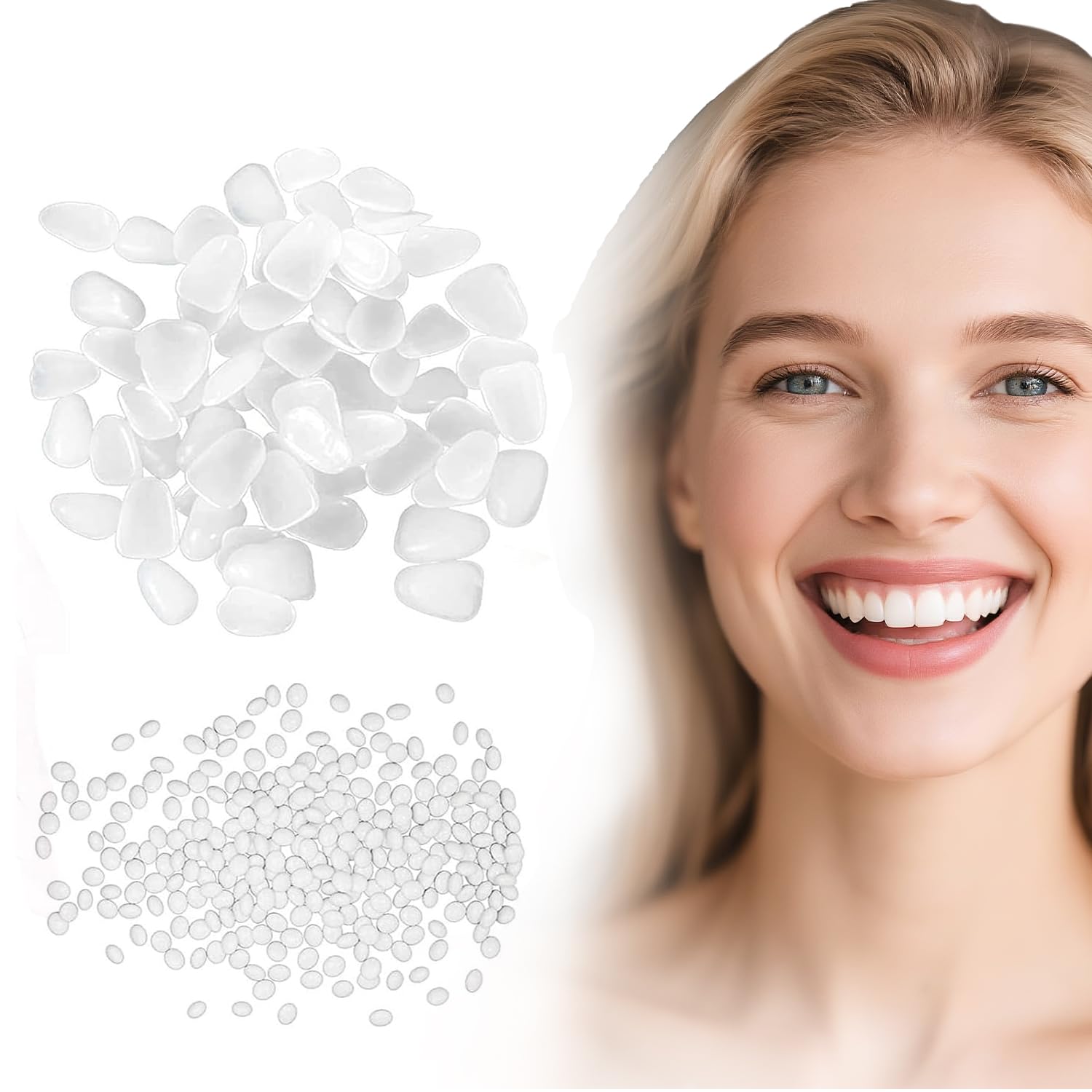 Tooth repair kit box with white replacement tooth model