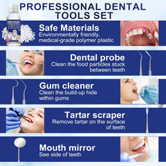Arrangement of 30ml tooth beads and dental tools