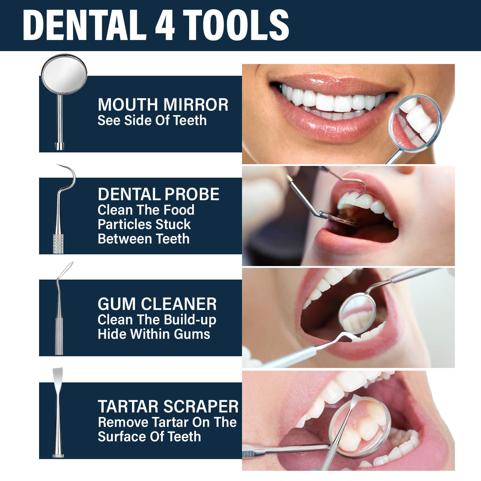 Sickle-shaped tooth cleaner included in the kit