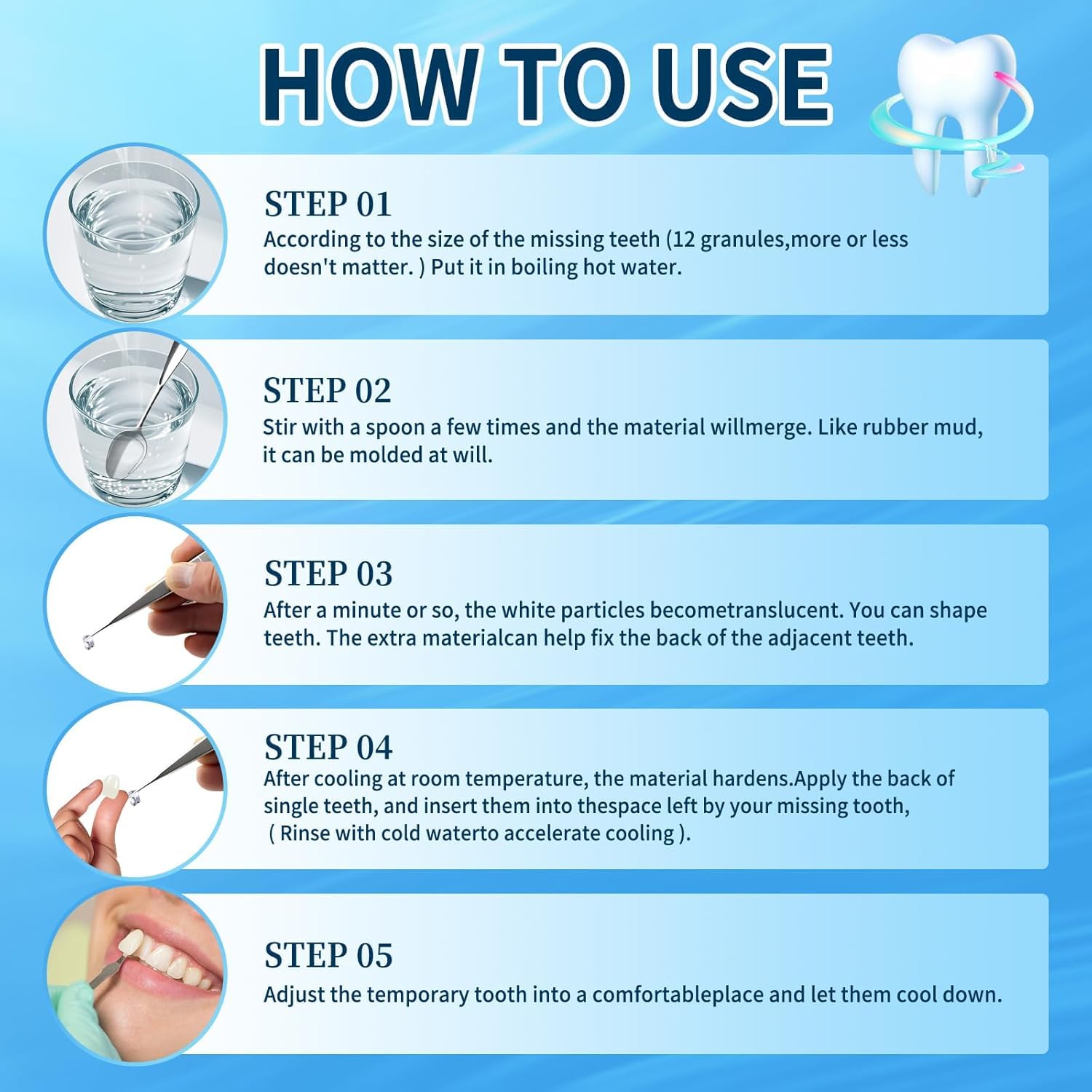 Assorted sizes and shapes of replacement teeth in kit BB1