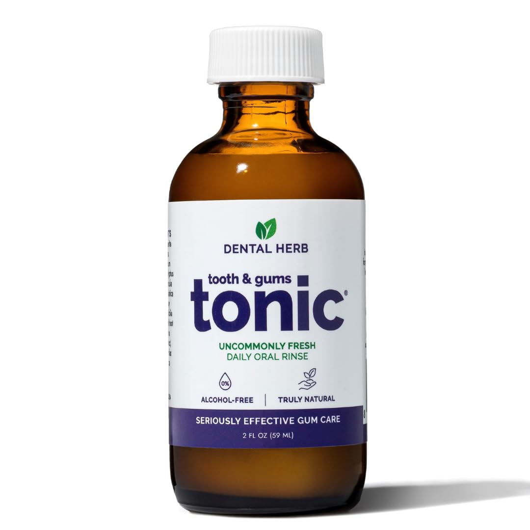 Travel-size 2 oz bottle of Tooth & Gums Tonic Natural Mouthwash