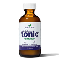 Travel-size 2 oz bottle of Tooth & Gums Tonic Natural Mouthwash