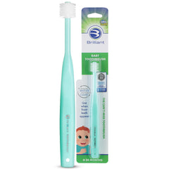 Brilliant Oral Care Baby Toothbrush with mint green handle and 360-degree round head