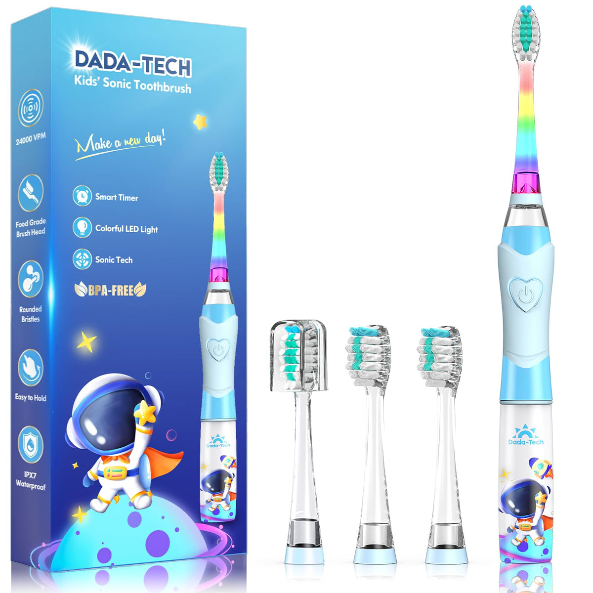 Front view of Kids Electric Toothbrush Astronauts Blue