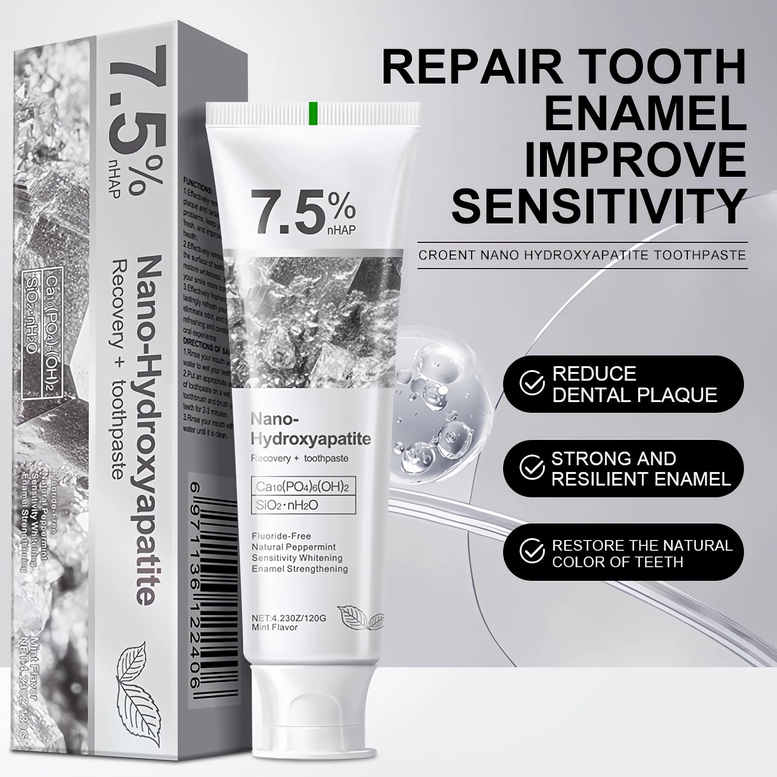 Back/side packaging detailing enamel repair benefits