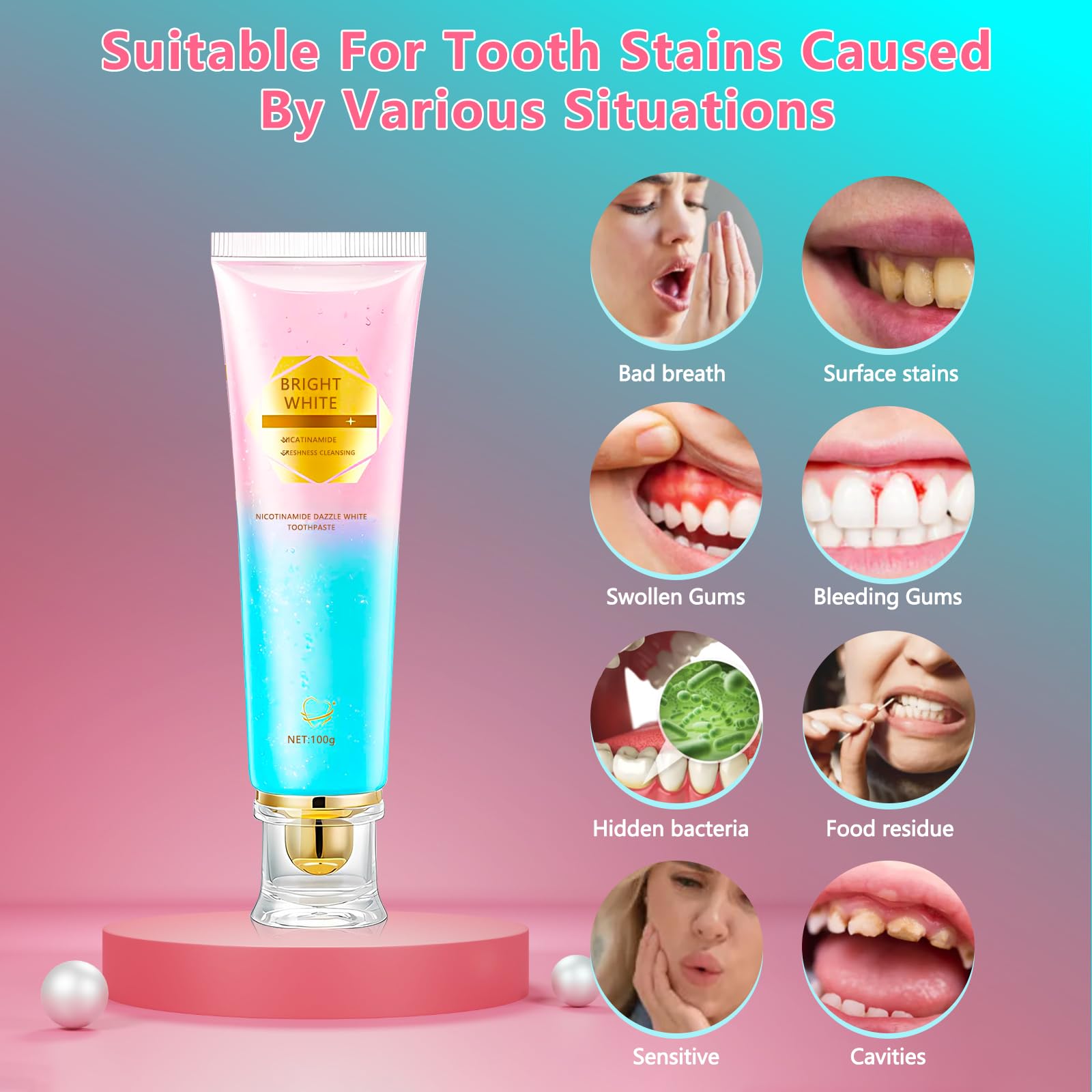 Niacinamide toothpaste with whitening formula and polishing particles