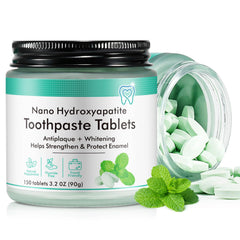 Hydroxyapatite toothpaste tablets packaging showing product name