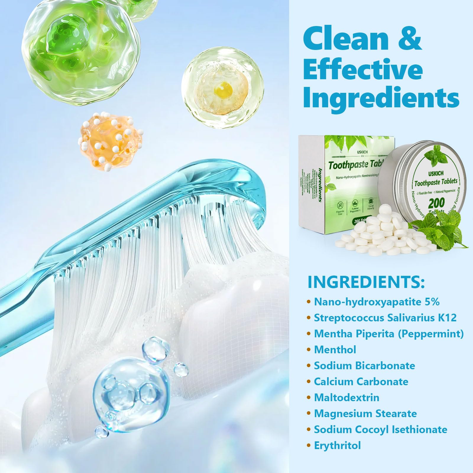 Chewing a spearmint toothpaste tablet to start whitening