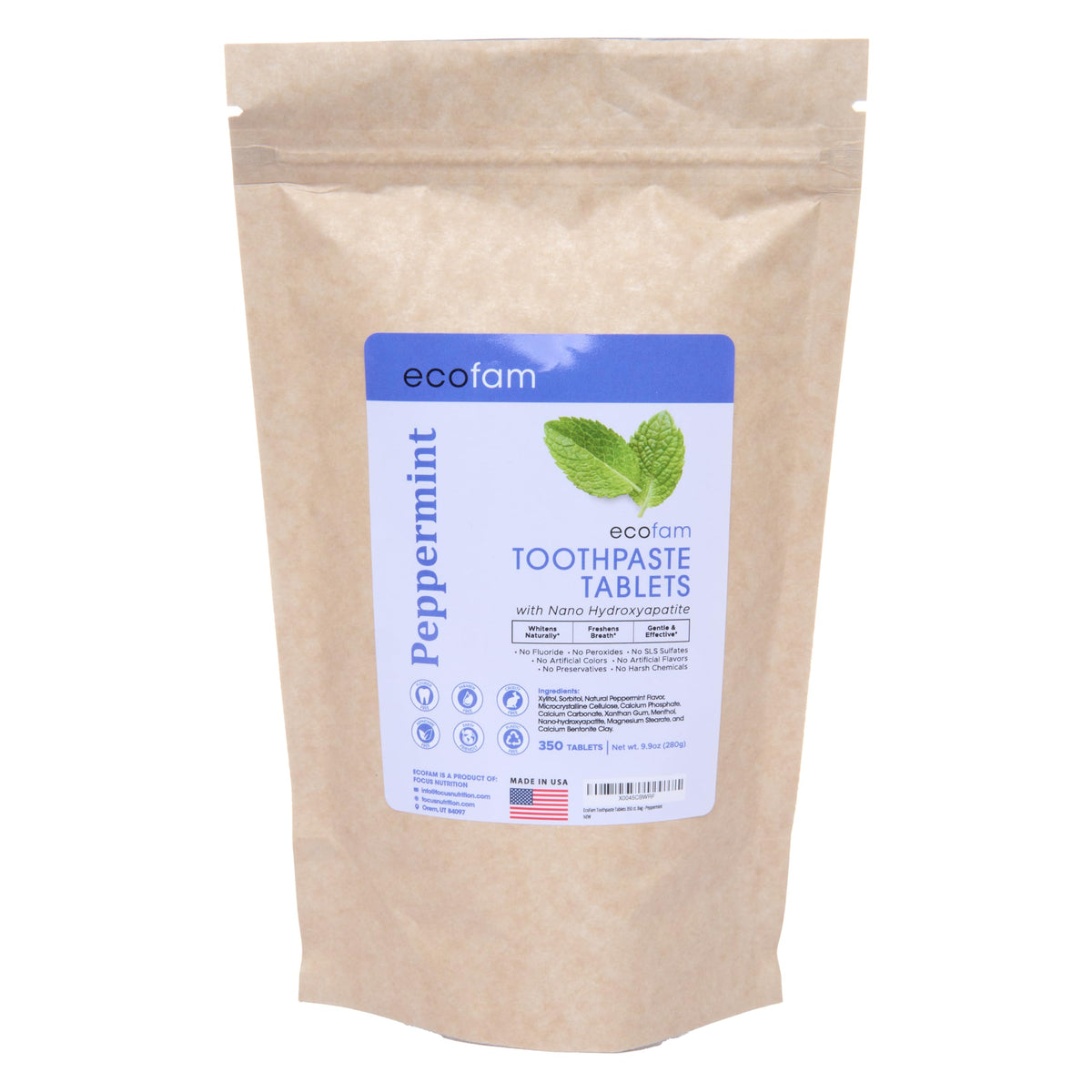 Peppermint toothpaste tablets in a bulk bag (350 tabs)