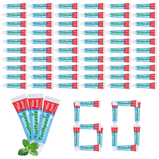60-pack mini toothpaste travel tubes on white background