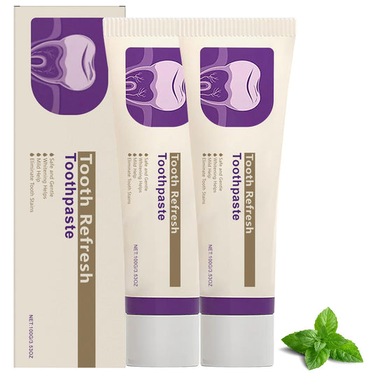 Tooth Refresh Toothpaste bottle with fresh breath branding