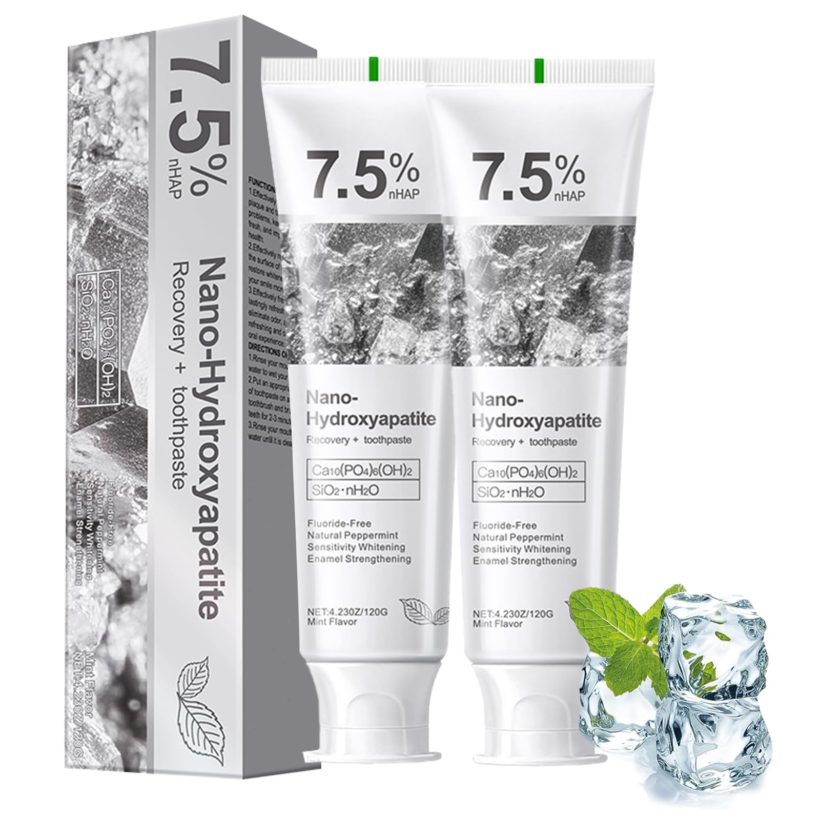Two 120g Hydroxyapatite toothpaste tubes with box