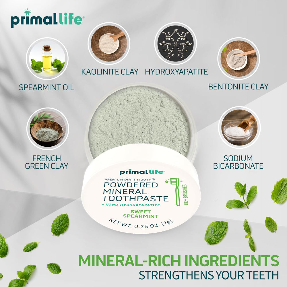 Whitening powder texture with baking soda and spearmint oils