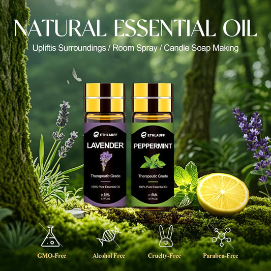 Tea tree essential oil bottle among the set