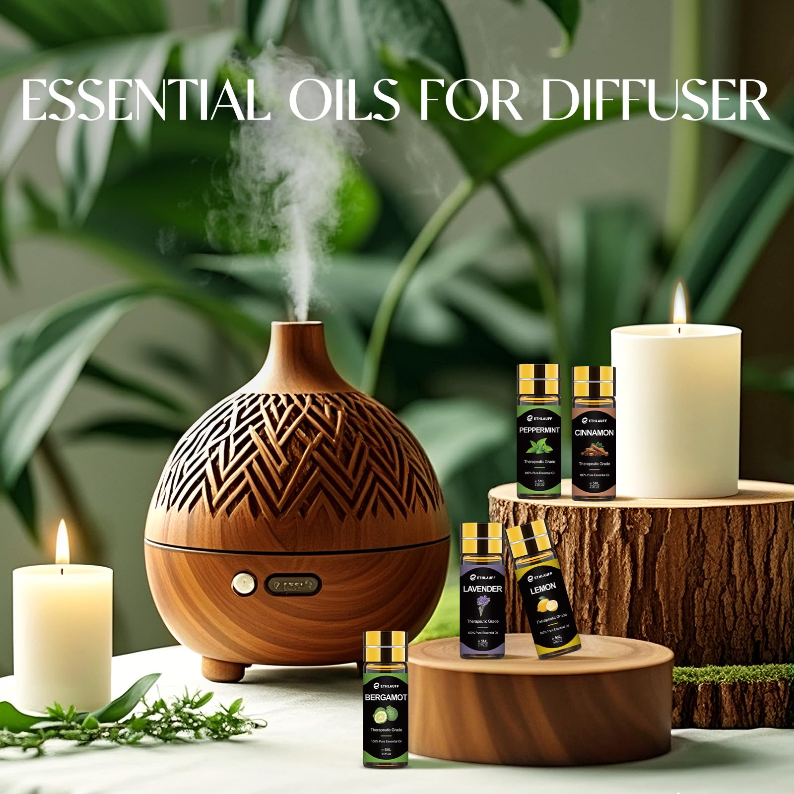 Bergamot, lemongrass, and eucalyptus essential oils