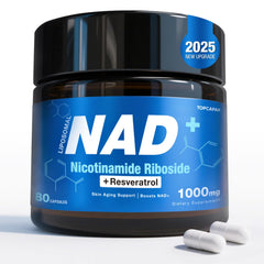 TOPCAPAK NAD 1000mg NR + Resveratrol bottle label
