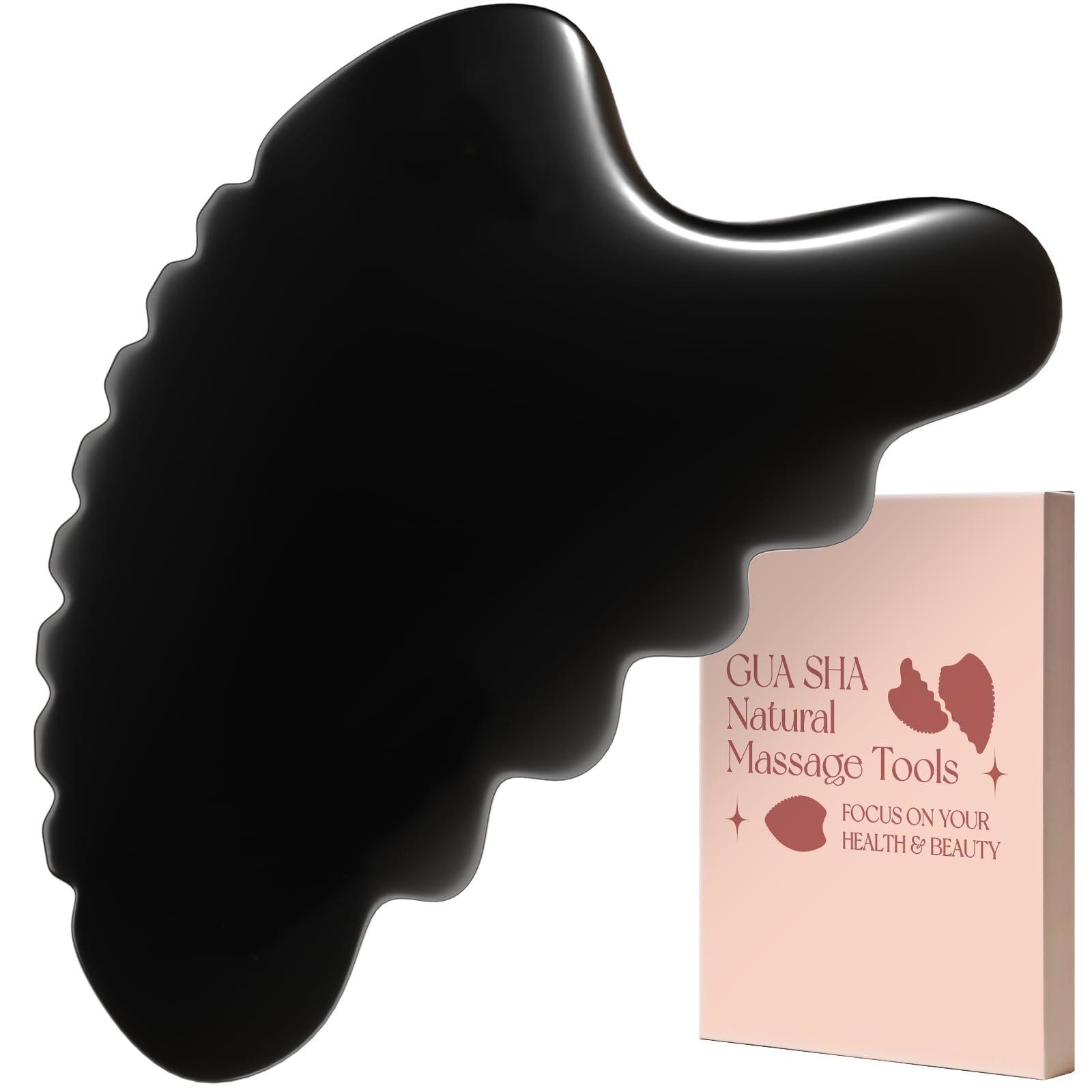 tophld Wave-Edge Gua Sha facial tool close-up on natural Bian stone