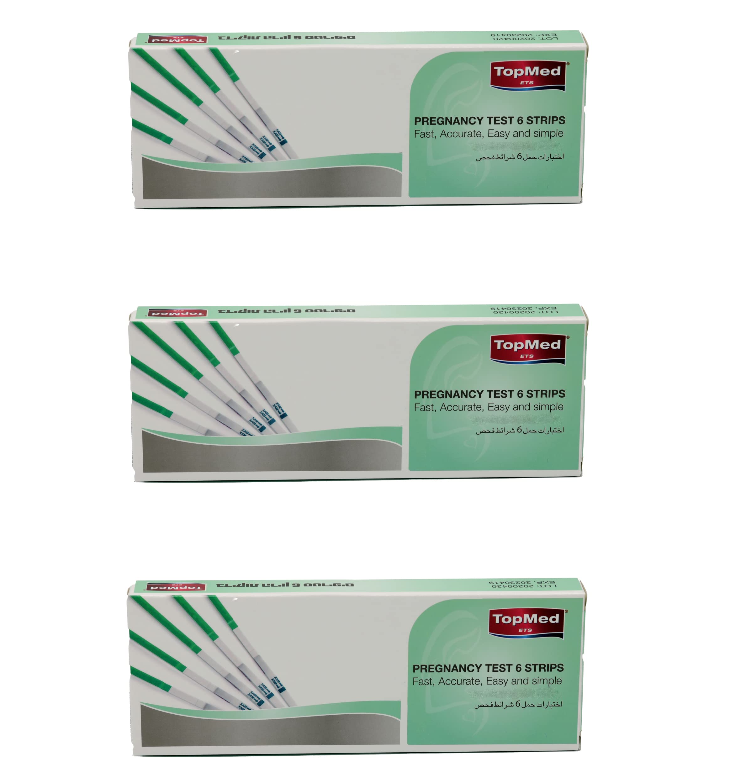 Topmed ETS pregnancy test strip showing early detection at 25 mIU/mL
