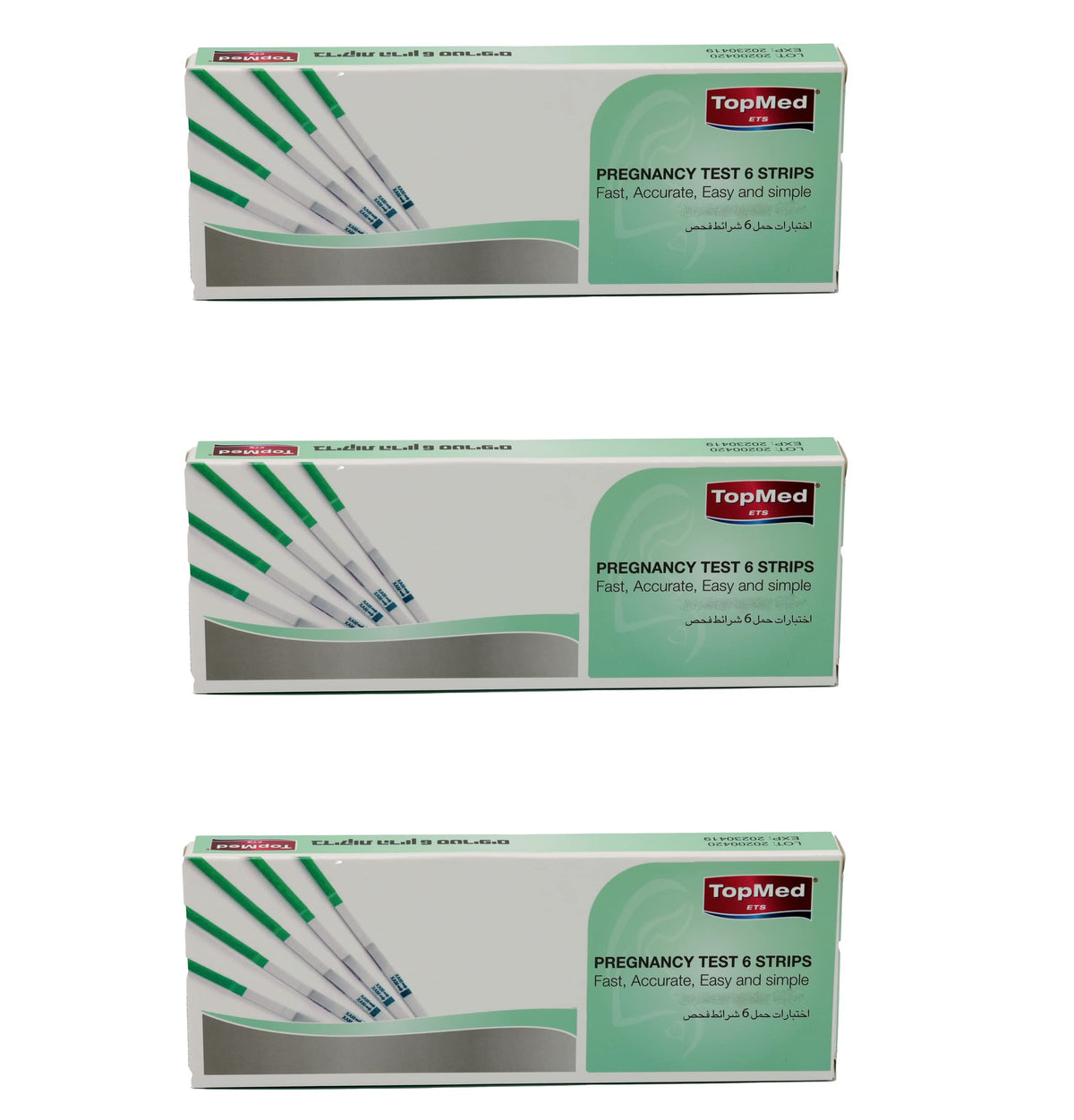 Topmed ETS pregnancy test strip showing early detection at 25 mIU/mL