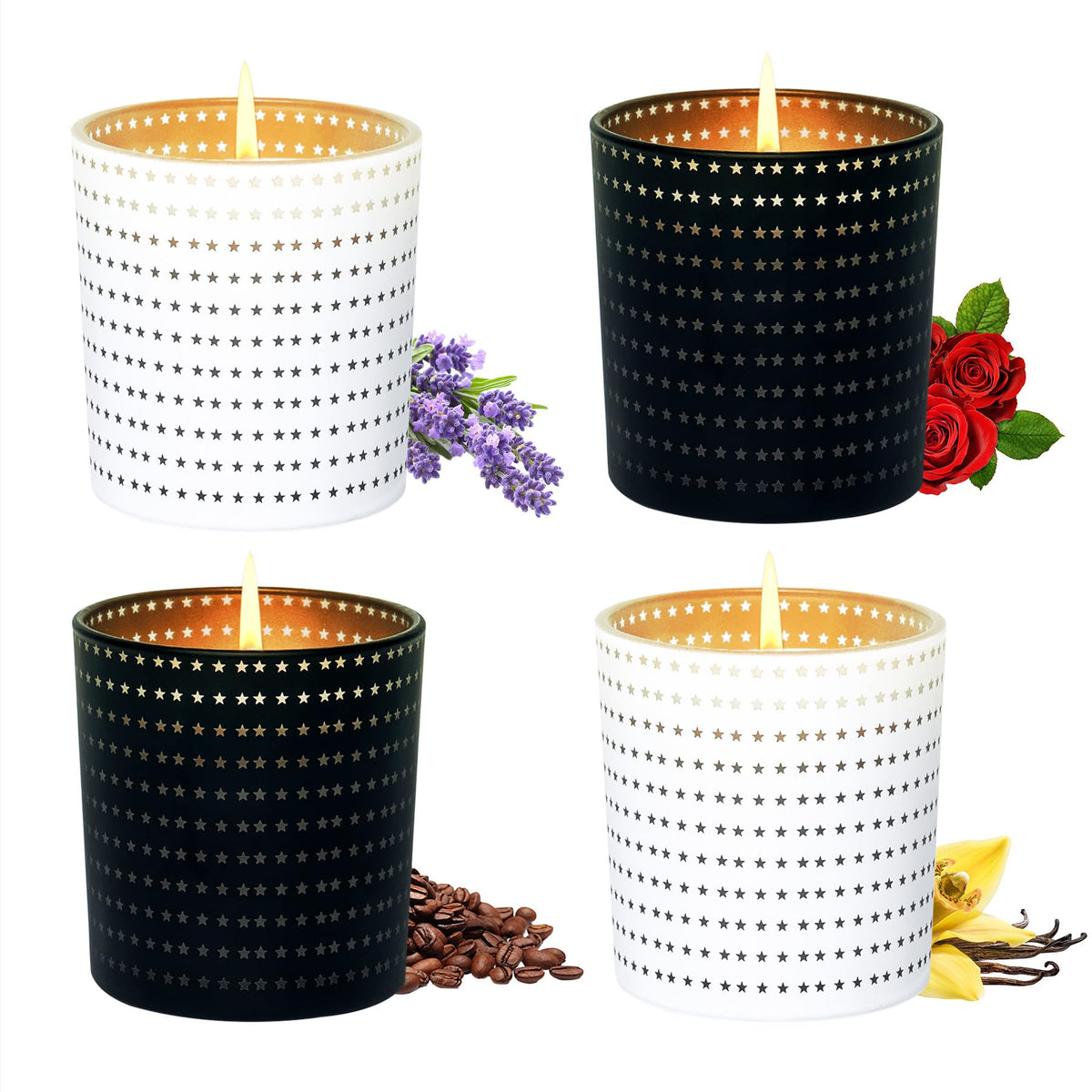 Toptime Scented Candles 4-pack lavender-vanilla-rose-coffee ambiance for cozy spaces