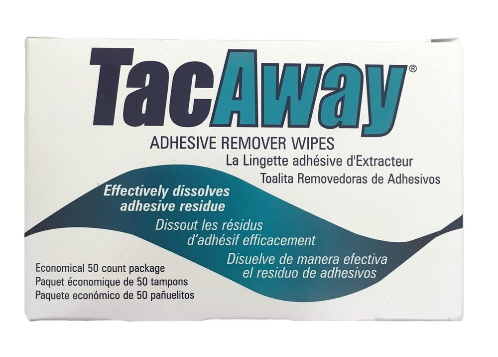 Torbot Tacaway adhesive remover wipe safely removes adhesive residue for ostomy users.