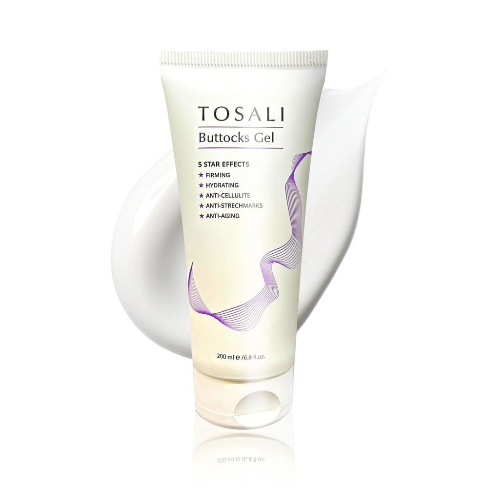 Tosali Buttocks Firming Gel bottle front, premium packaging for firming care