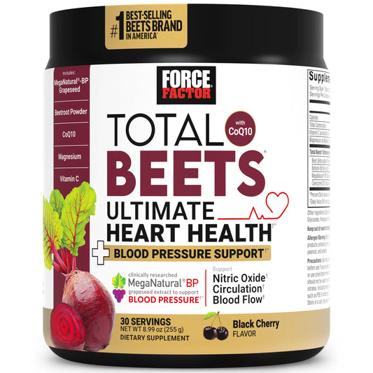 Total Beets Ultimate Heart Health bottle label with CoQ10 and beet root powder