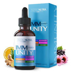 Front view of Total Immune 6-in-1 Liquid Multivitamin bottle in passion fruit flavor