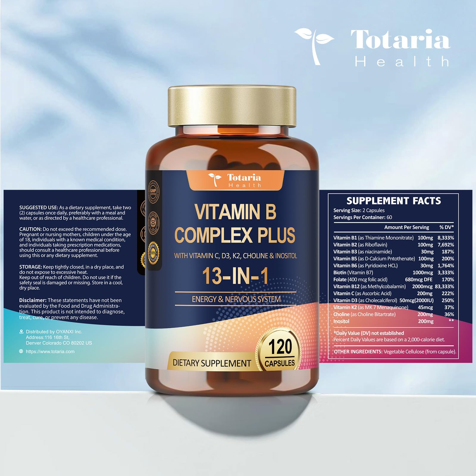 Totaria 13-in-1 Vitamin B Complex vegan and non-GMO