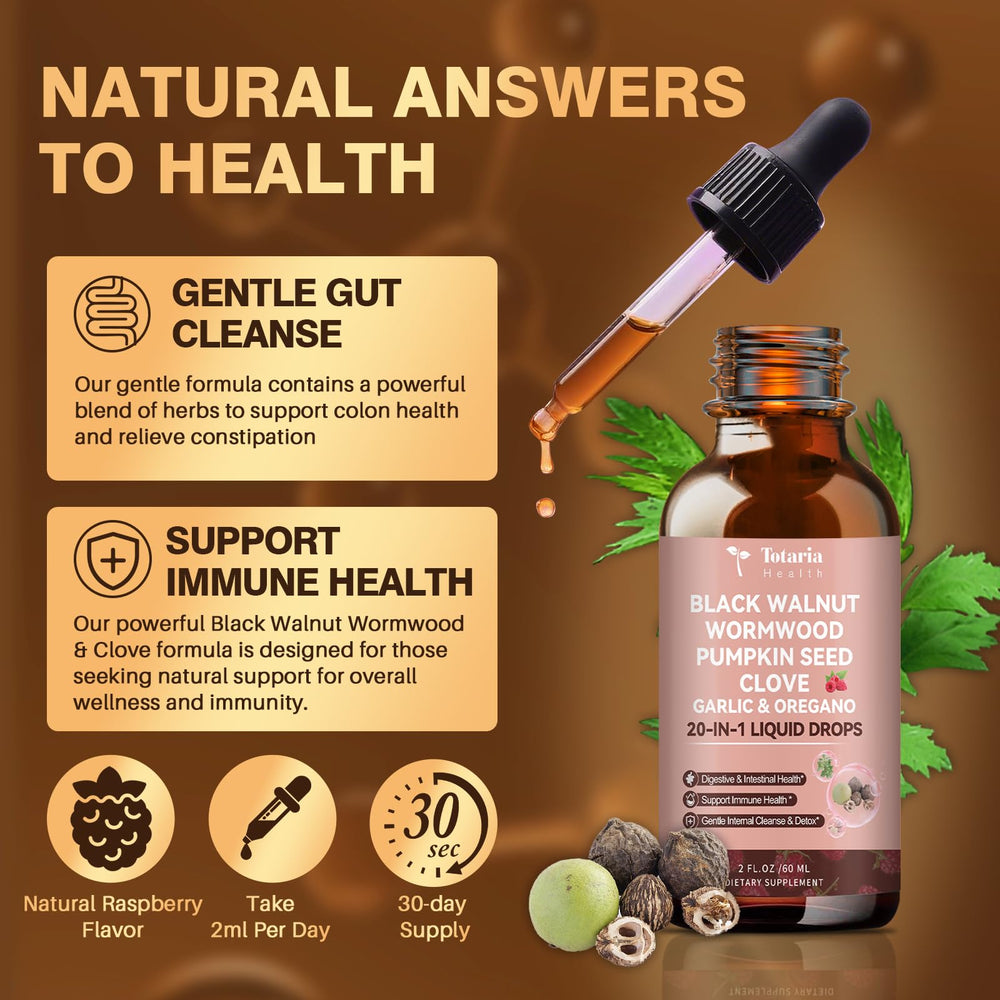 Bottle and dropper of Totaria 20 in 1 Black Walnut Wormwood Tincture