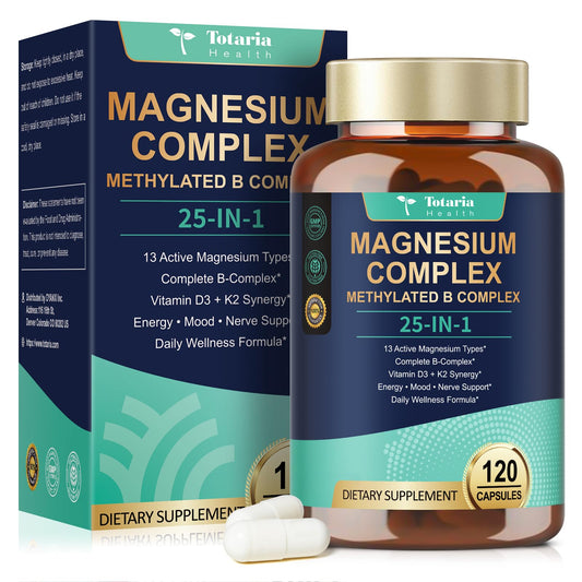 Product image: Totaria 25-in-1 Magnesium Complex bottle with 120 vegan capsules