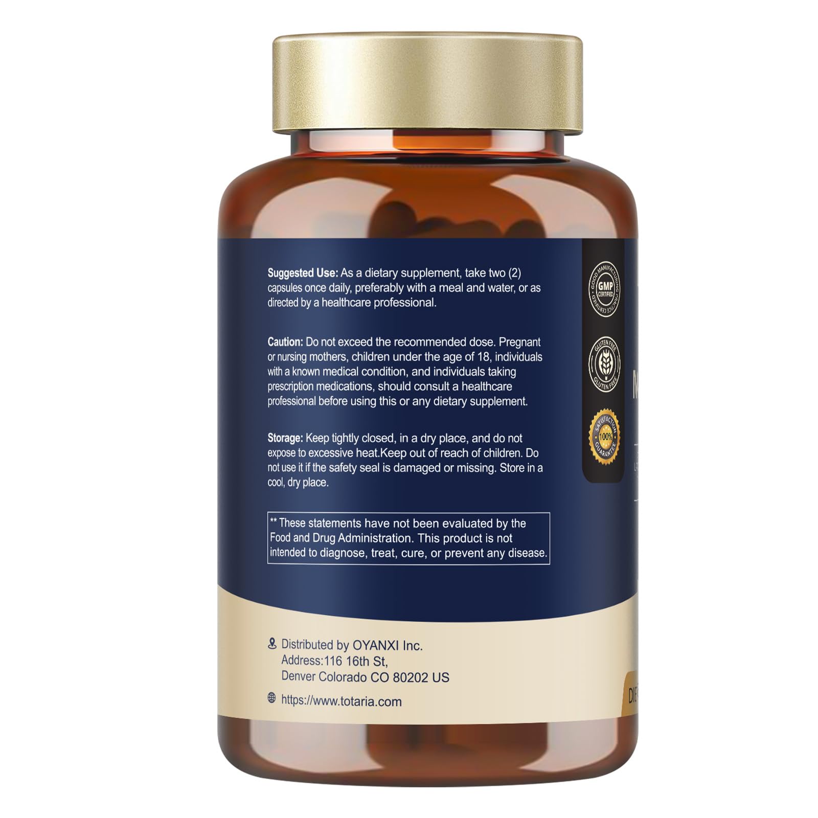 GMP-certified production facility seal on Totaria packaging