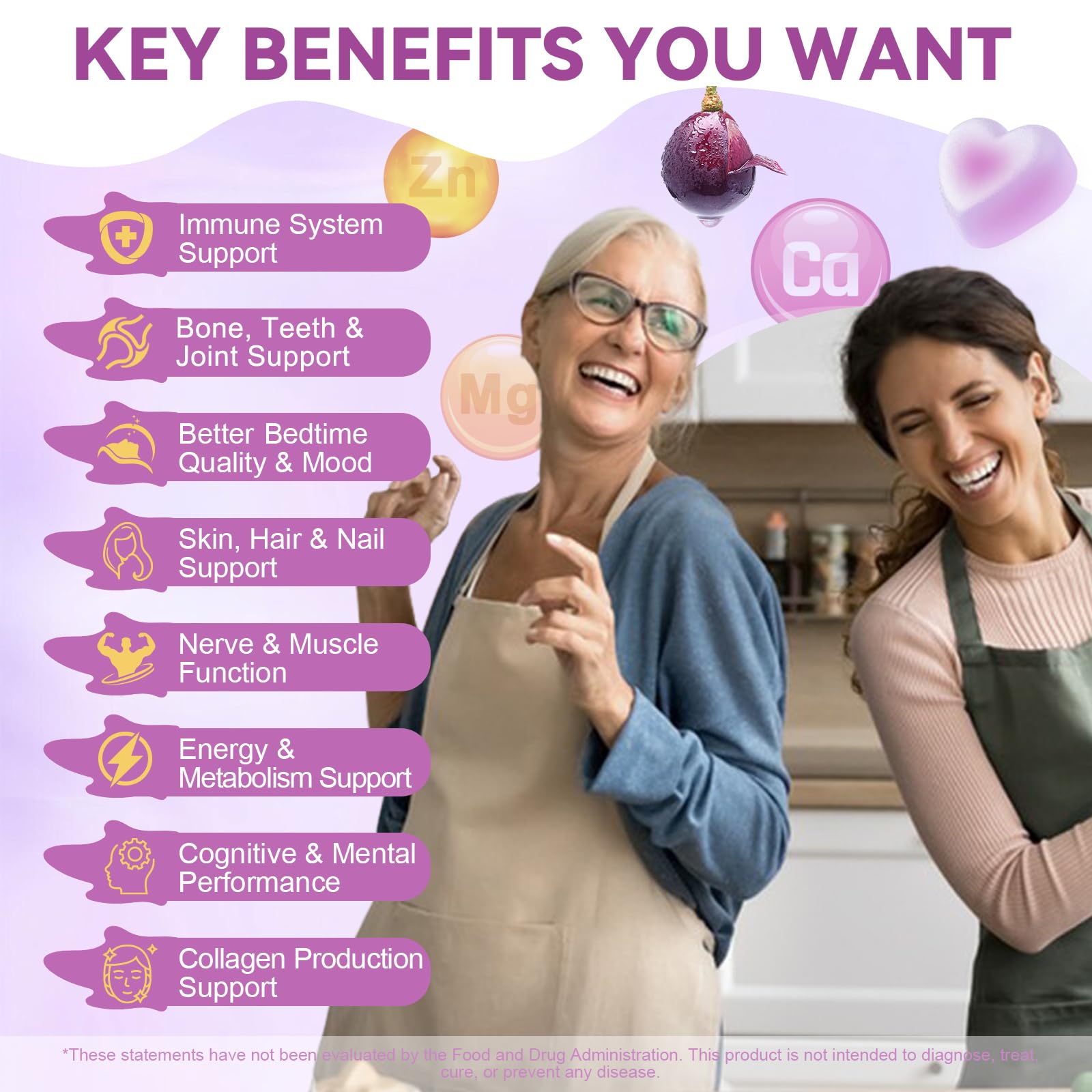 Usage guidance showing 2 gummies daily for adults