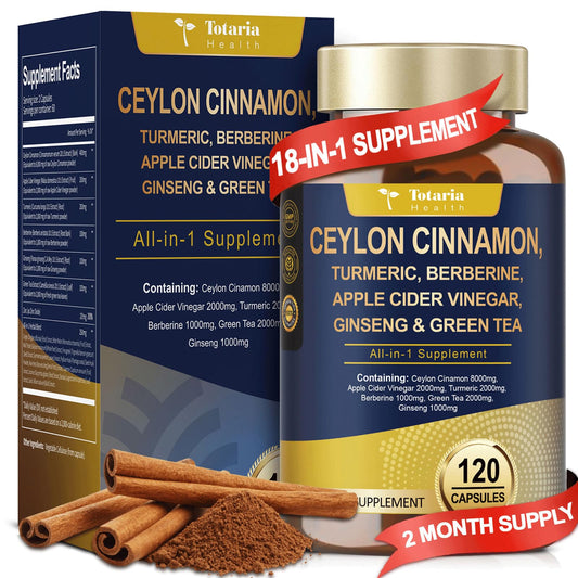 Totaria 18-in-1 organic cinnamon capsules with berberine bottle and label