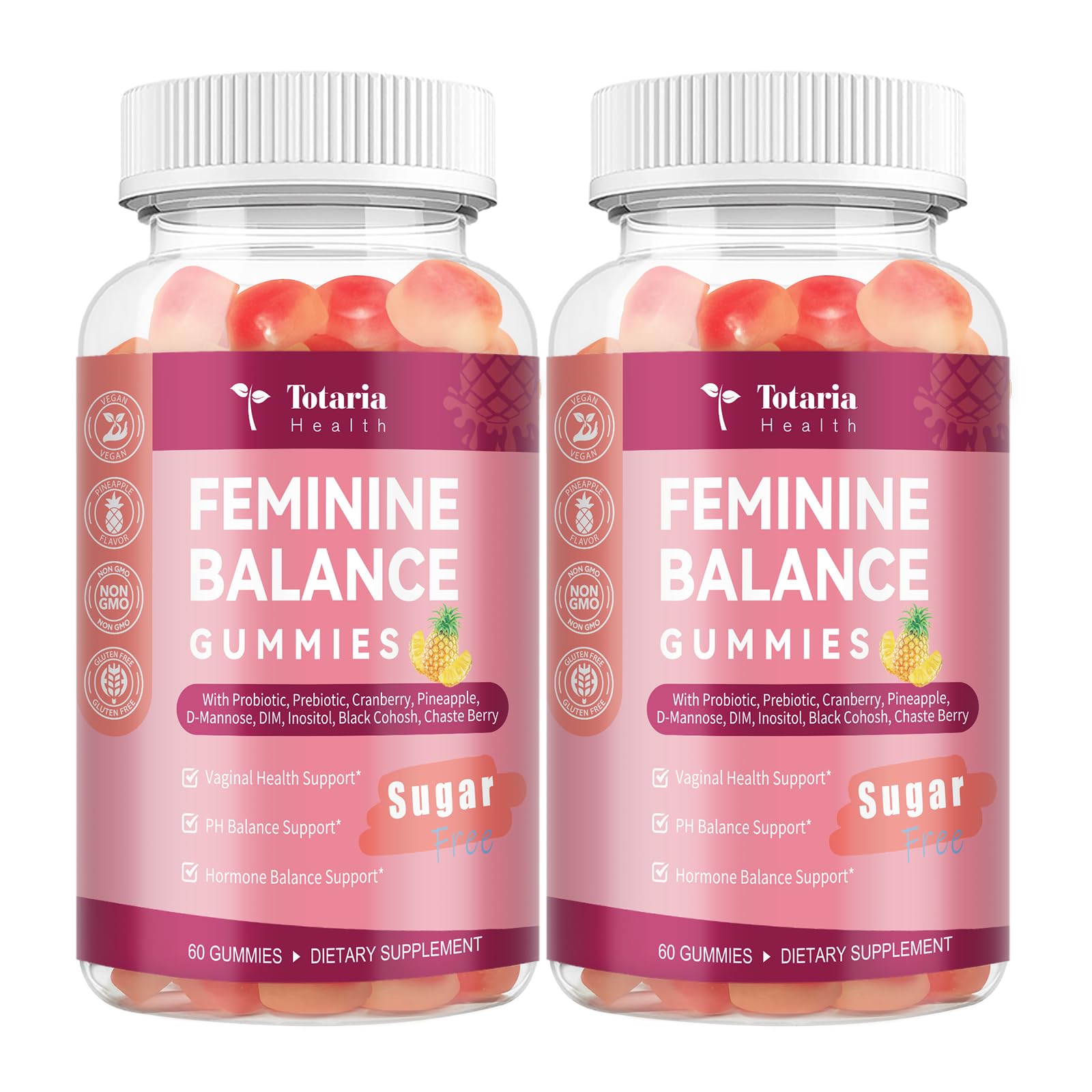 Totaria Feminine Balance Gummies bottle front view (60 count)